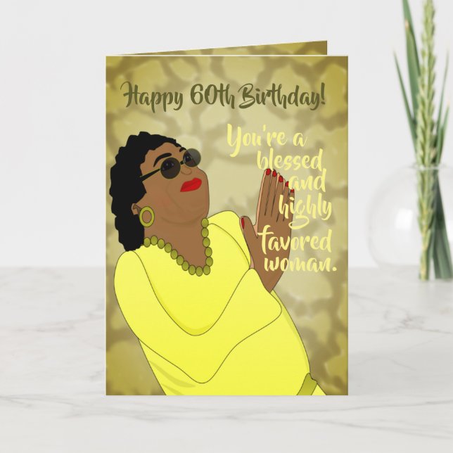Tarjeta de cumpleaños 60 de moda para mujer afroam (Anverso)