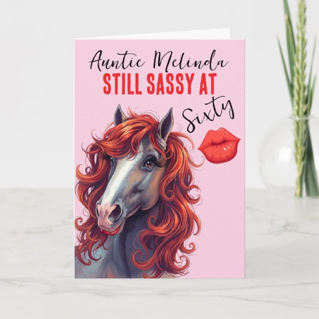 Tarjeta de cumpleaños 60 temática de caballo Sassy (Anverso)
