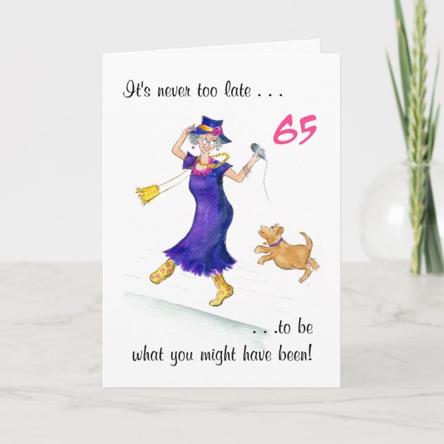 Tarjeta de cumpleaños 65 divertida para una mujer (Anverso)
