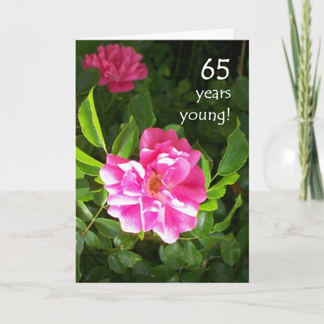 Tarjeta de cumpleaños 65 - rosas rosadas (Anverso)