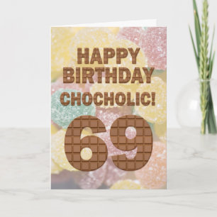 Tarjeta de cumpleaños 69 de color chocolate