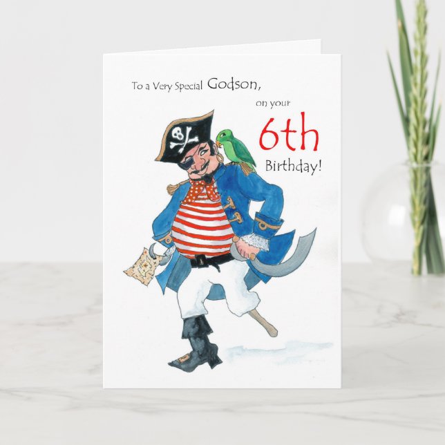 Tarjeta de cumpleaños 6 pirata para un padrino (Anverso)