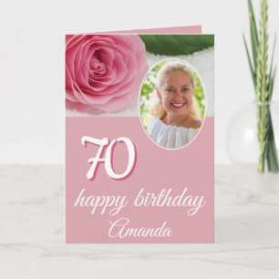 Tarjeta de cumpleaños 70 con foto floral de rosa r