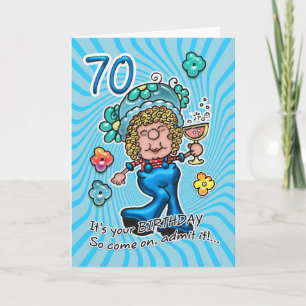 Tarjeta De Cumpleaños 70 - Dama Divertida Con Vidr