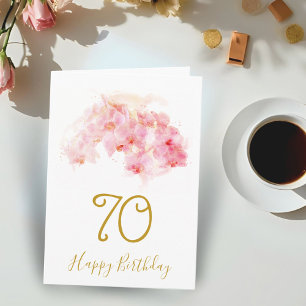 Tarjeta de cumpleaños 70 de Floral Orquídea Rosa