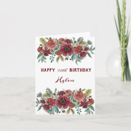 Tarjeta de cumpleaños 70 de Red Floral Happy