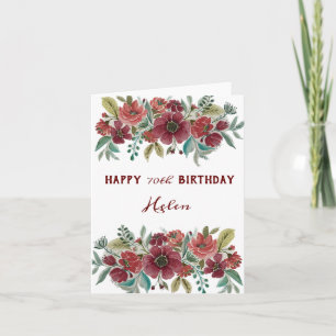 Tarjeta de cumpleaños 70 de Red Floral Happy