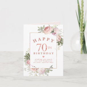 Tarjeta de cumpleaños 70 de Rubor Rosa Floral Gold