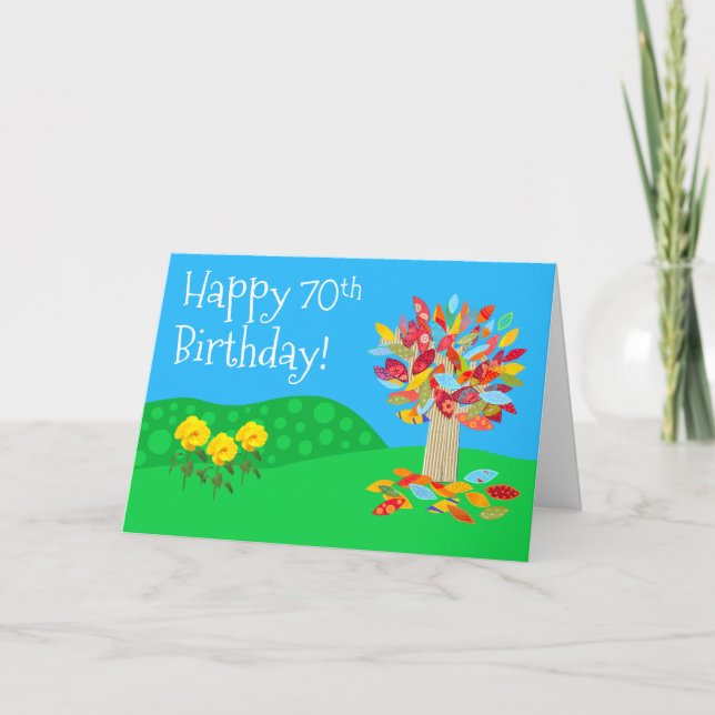 Tarjeta de cumpleaños 70 del árbol de otoño nueva  (Anverso)