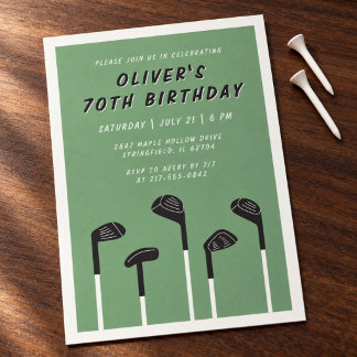 Tarjeta de cumpleaños 70 golf minimalista verde sa