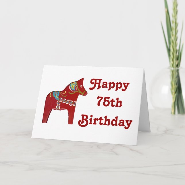 Tarjeta de cumpleaños 75 con caballo de Dala (Anverso)
