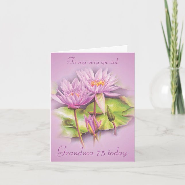 Tarjeta de cumpleaños 75 de la abuela con flores d (Anverso)