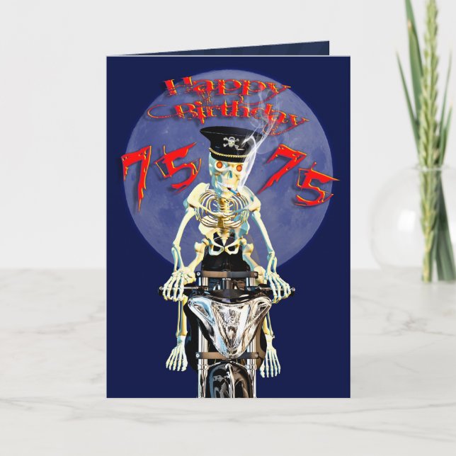 Tarjeta de cumpleaños 75 Skeleton biker (Anverso)