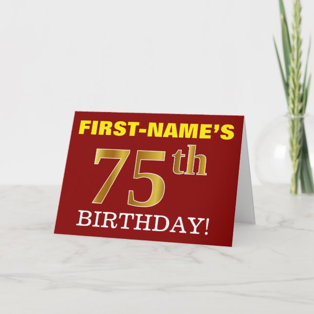 Tarjeta de cumpleaños "75th BIRTHDAY" de oro rojo  (Anverso)