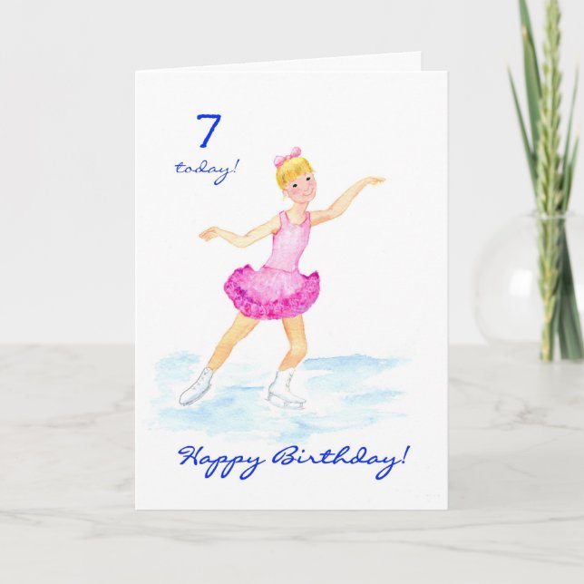 Tarjeta de cumpleaños 7 para patinaje sobre hielo  (Anverso)