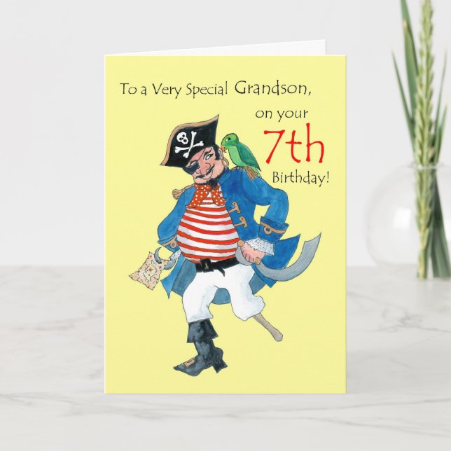 Tarjeta de cumpleaños 7 para un nieto pirata (Anverso)