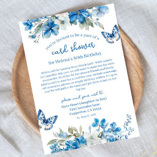 Tarjeta de cumpleaños 80 azul floral lluvia de reg