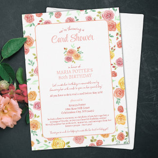 Tarjeta de Cumpleaños 80 con Rosas en Acuarela par