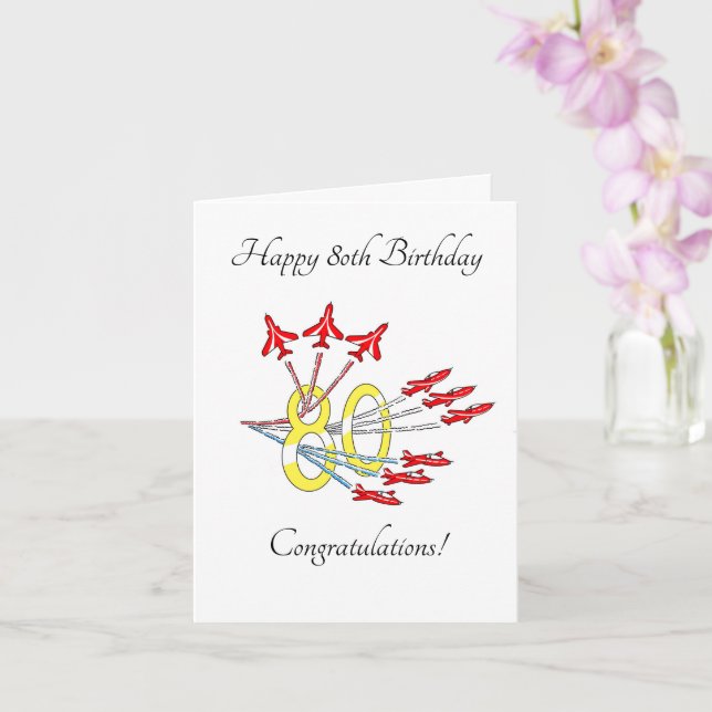 Tarjeta de cumpleaños 80 de aviones de reacción ro (Orquídea)