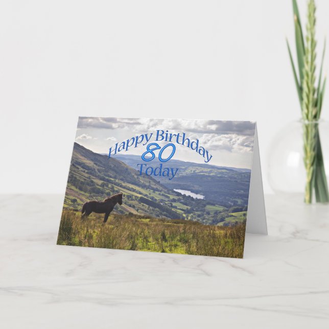 Tarjeta de cumpleaños 80 de caballos y paisajes (Anverso)