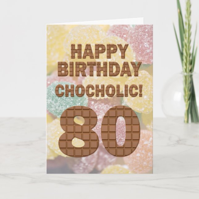 Tarjeta de cumpleaños 80 de color chocolate (Anverso)