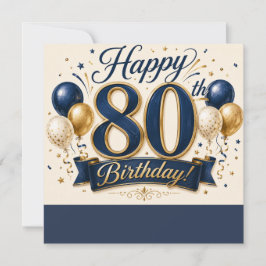 Tarjeta de cumpleaños 80 elegante azul marino y do