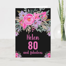 tarjeta de cumpleaños 80 negro floral acuarela ros