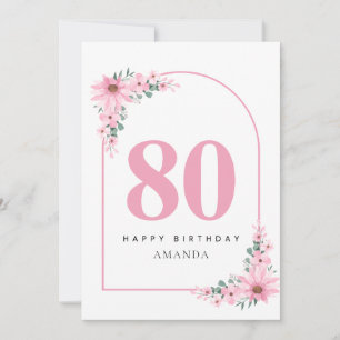 Tarjeta de cumpleaños 80 para mujeres flor rosa