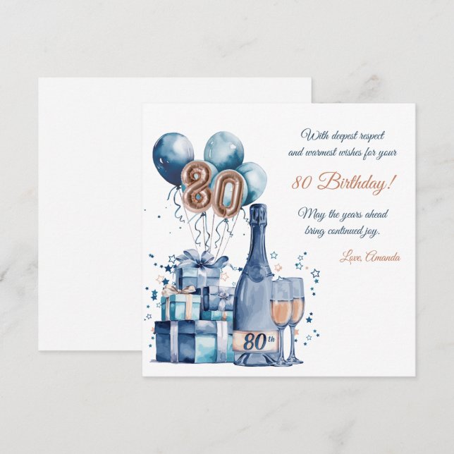Tarjeta de cumpleaños 80 personalizada para hombre (Anverso / Reverso)