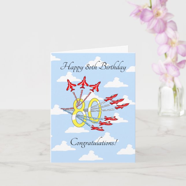 Tarjeta de cumpleaños 80th (cielo azul) Aviones Re (Orquídea)