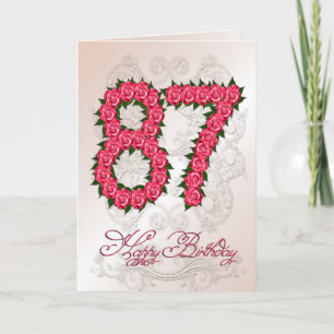 Tarjeta de cumpleaños 87 con rosas y hojas