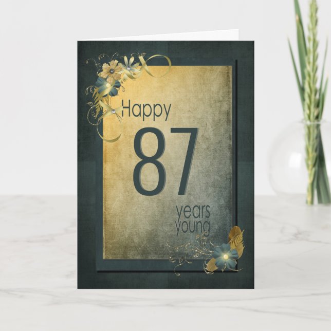 Tarjeta de cumpleaños 87 de Vintage Gold (Anverso)