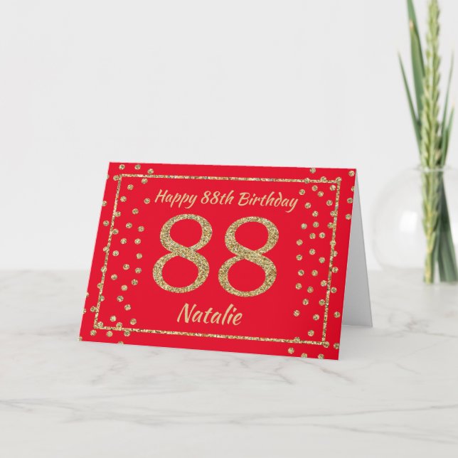 Tarjeta de cumpleaños 88 con confeti de purpurina  (Anverso)