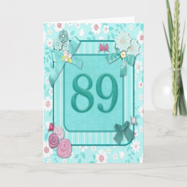 Tarjeta de cumpleaños 89 con flores (Anverso)