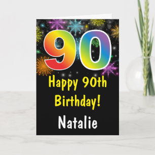 Tarjeta de cumpleaños 90 con fuegos artificiales d