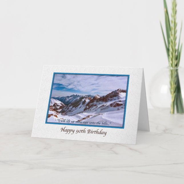 Tarjeta de cumpleaños 90 con montañas nevadas (Anverso)