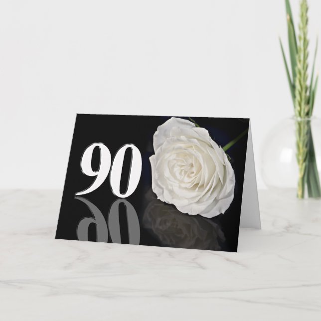Tarjeta de cumpleaños 90 con una rosa blanca clási (Anverso)