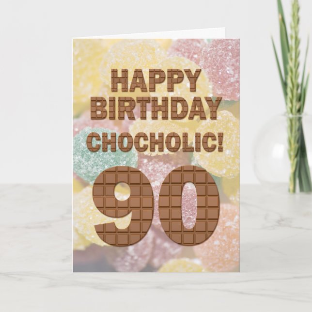 Tarjeta de cumpleaños 90 de color chocolate (Anverso)