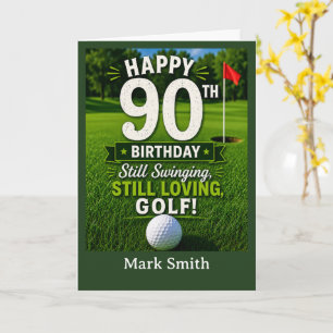 Tarjeta de cumpleaños 90 de golf para golfista en 
