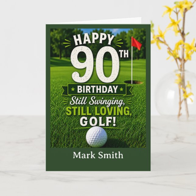 Tarjeta de cumpleaños 90 de golf para golfista en  (flor amarilla)