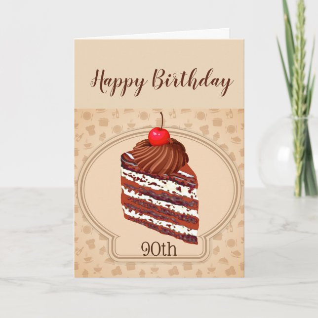 Tarjeta de cumpleaños 90 divertida de pastel de ch (Anverso)