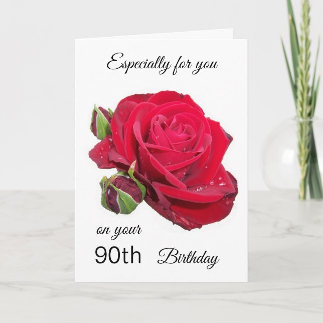Tarjeta de cumpleaños 90 personalizada de Red Rose (Anverso)