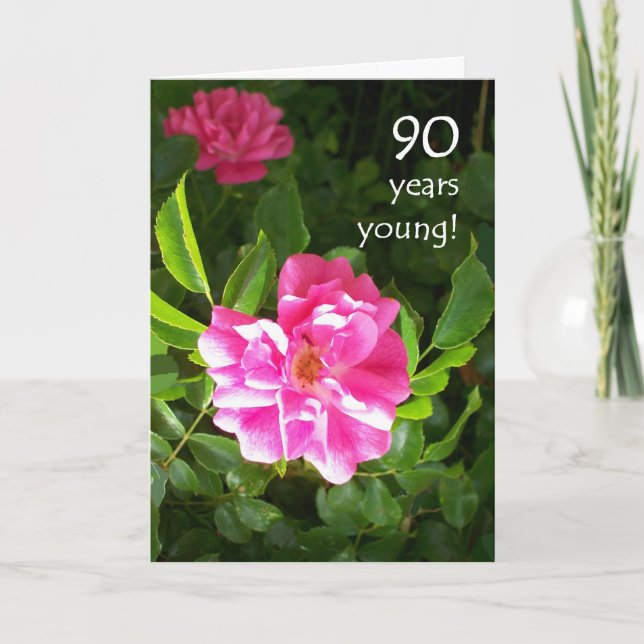 Tarjeta de cumpleaños 90 - rosas rosadas (Anverso)