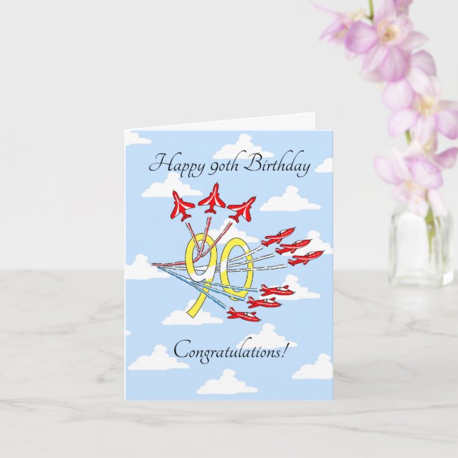 Tarjeta de cumpleaños 90th (cielo azul) Aviones Re (Orquídea)