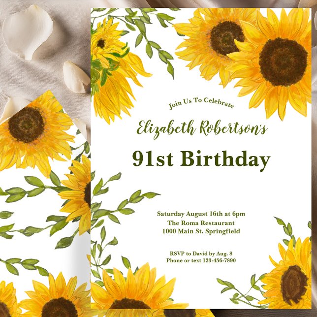 Tarjeta de cumpleaños 91 para mujer con girasoles  (Subido por el creador)
