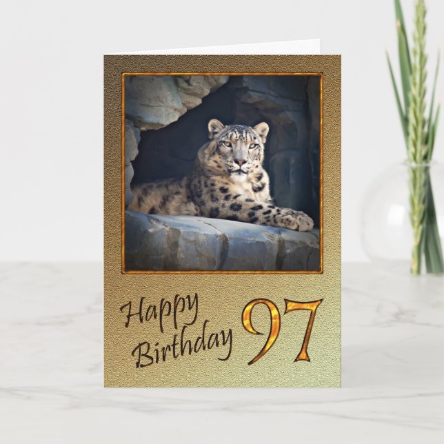 Tarjeta de cumpleaños 97 con leopardo de nieve (Anverso)