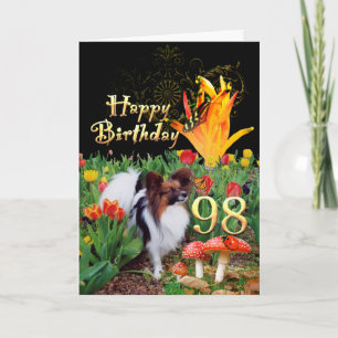 Tarjeta de cumpleaños 98 papillón perro tulipanes 
