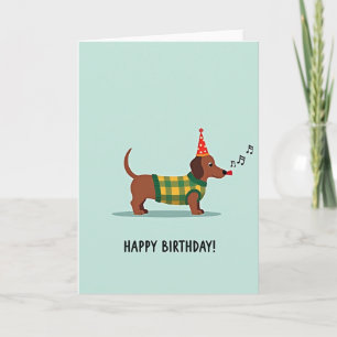 Tarjeta de cumpleaños a cuadros de perro alegre