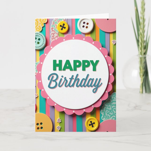 Tarjeta de cumpleaños a rayas alegres (Anverso)