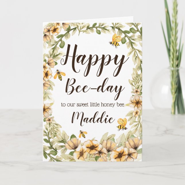 Tarjeta de cumpleaños Abeja de miel Abeja y giraso (Anverso)